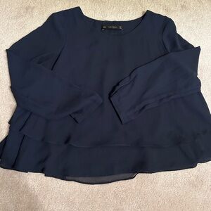 Zara Navy Blue Ruffle Women's Top
